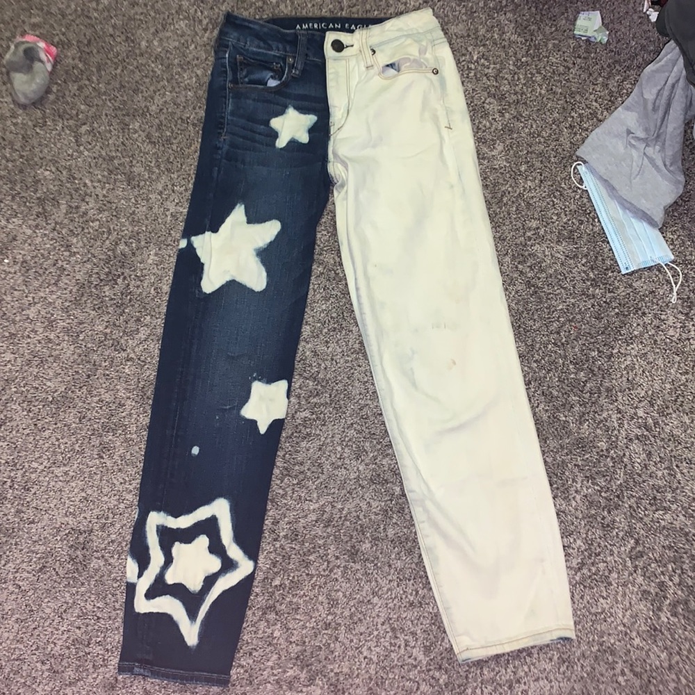 trendy half bleach star pants